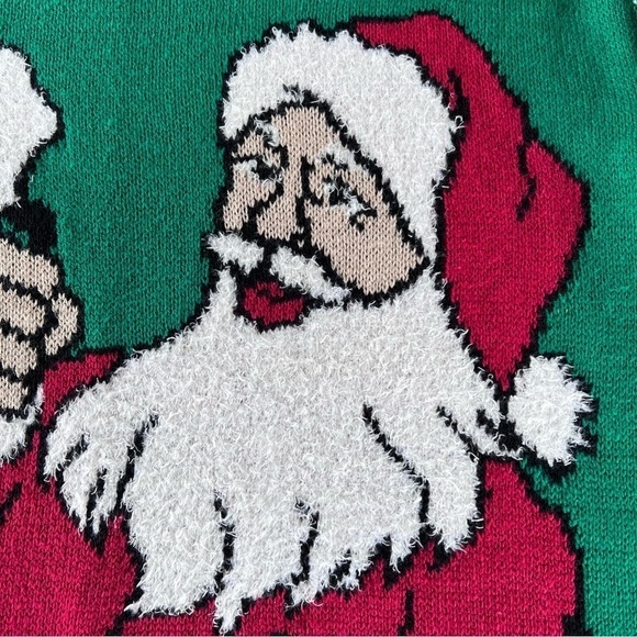 Santa Thumbs Up Cheers Beer Ugly Christmas Sweater Fair Isle Long Sleeve Med NWT - Picture 4 of 8
